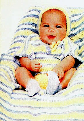 striped, 2 piece outfit with matching cap & blanket